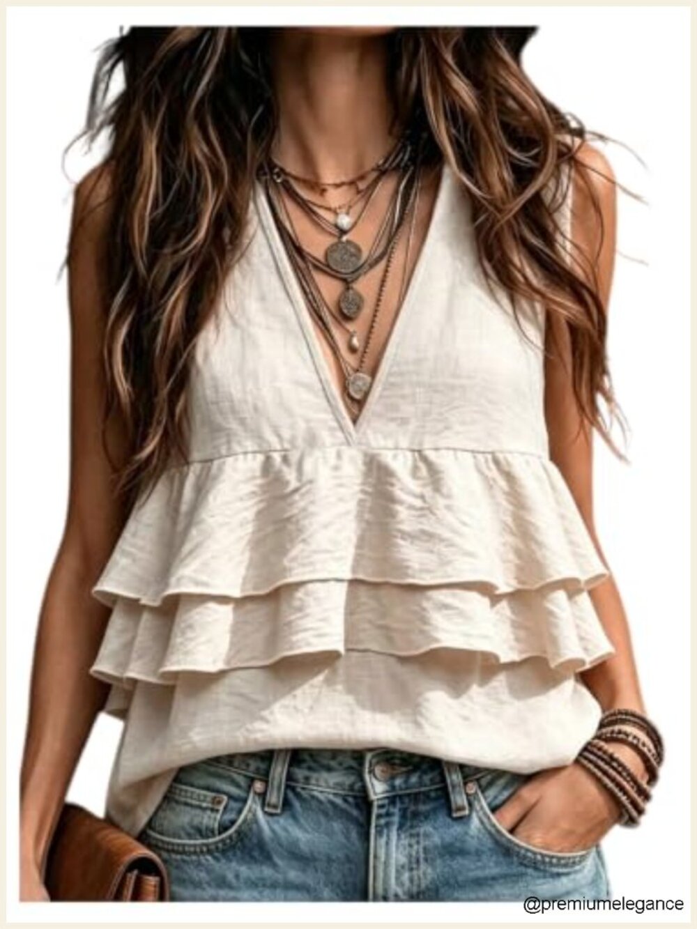 Layered Ruffle Babydoll Tank Top V Neck Peplum Blouse Womens